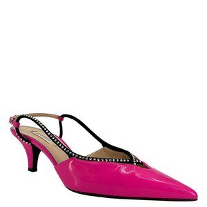 CASADEI Patent Leather Crystal-Embellished Slingback Pumps Size 7.5